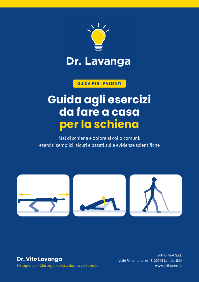 Copertina della guida agli esercizi da fare a casa per la schiena del Dott. Vito Lavanga
